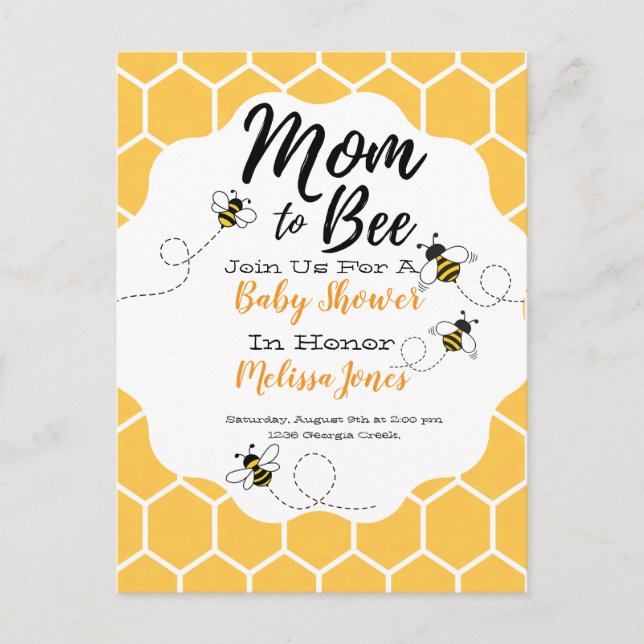 Mum to Bee Baby Shower Invitation  Postcard (Front)