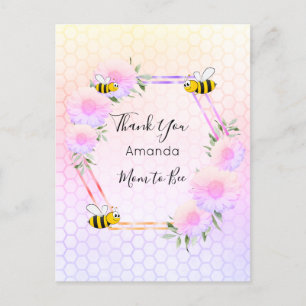 Mum to Bee Baby shower pink floral thank you Postcard