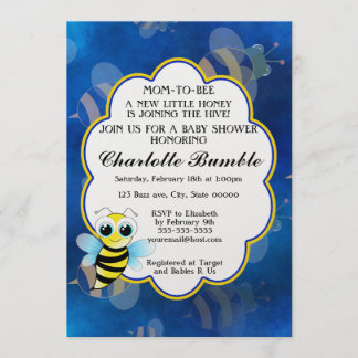 Mum To Bee Blue & Yellow Unisex Baby Shower Invitation