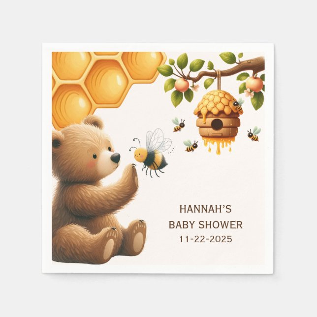 Mum to Bee Brown Bear Baby Shower Napkin (Front)
