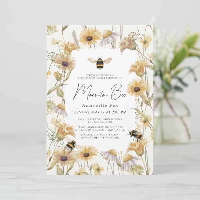 Mum to Bee Chamomile & Daisies Virtual Baby Shower Invitation (Standing Front)