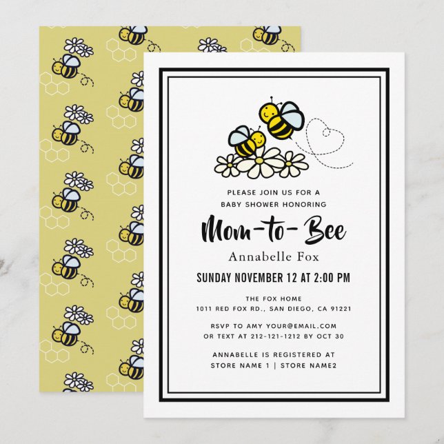 Mum to Bee Cute White Daisy Baby Shower Invitation (Front/Back)