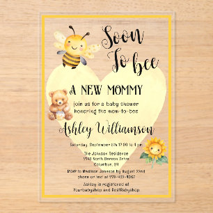 Mum-to-Bee Honey Bear Baby Girl Shower Acrylic  Invitations