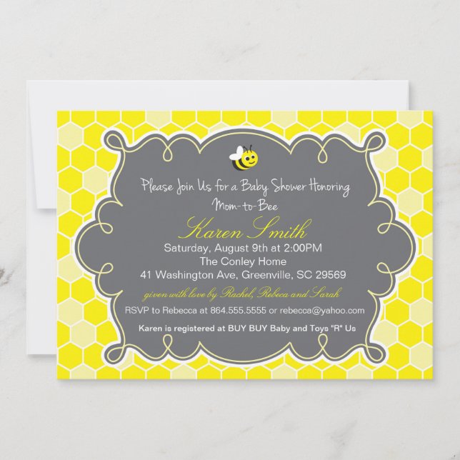 Mum to Bee, Honey Hive Baby Shower Invitation (Front)