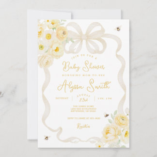 Mum to Bee Yellow Stripes and Floral Baby Shower Invitation
