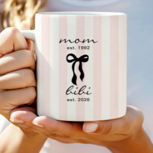 Mum to Bibi Mug Pink Bow Stripes