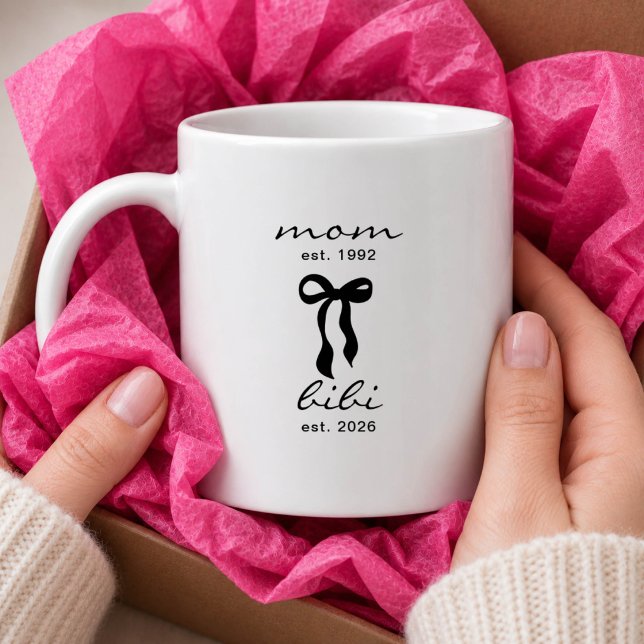 Mum to Bibi Mug Pink Bow Stripes (Creator Uploaded)