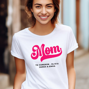 Mum to kids names mothers day hot pink T-Shirt