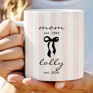 Mum to Lolly Mug Pink Bow Stripes