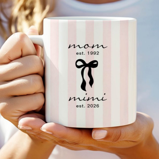 Mum to Mimi Mug Pink Bow Stripes (Creator Uploaded)