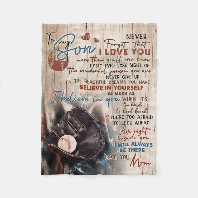 Mum To My Son I'll Always Be There Baseball Fleece Blanket (Front)