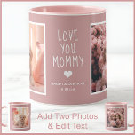 Mum Two Photo Custom Text Dusty Rose C91 Two Tone Mug<br><div class="desc">My customisable mug is designed to bring a touch of elegance to your daily routine. The mug features a sleek, coloured background complemented by two photos with chic white borders, a personalised message, and 'who from' detail, all in crisp white to stand out against the colour of your choice. My...</div>