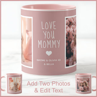 Mum Two Photo Custom Text Dusty Rose C91 Two Tone Mug