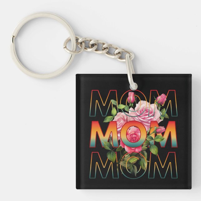 Mum Typography And Roses Key Ring (Front)