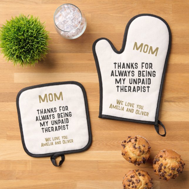 Mum Unpaid Therapist Funny Humour Mother's Day Oven Mitt & Pot Holder Set (Top Down)