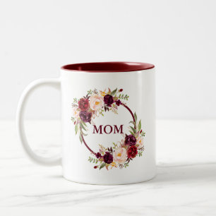 Mum Watercolor Burgundy Floral Two-Tone Coffee Mug