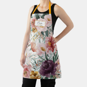 mum watercolor floral script elegant editable apron