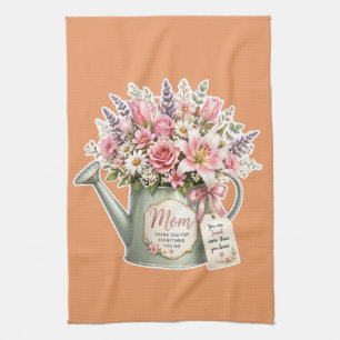 Mum Watering Can Flower Bouquet - Mother's Day Gif Tea Towel