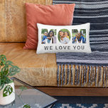 Mum We Love You Custom Mothers Day 3 Photo Collage Lumbar Cushion<br><div class="desc">Create a stylish and memorable gift for Mum this Mother's Day! This custom throw pillow features a collage of three favourite family pictures of the kids (front and back) designed as a modern and bold sans serif typography design. Personalise the "We love you" text and modify the charcoal grey text...</div>