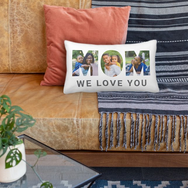 Mum We Love You Custom Mothers Day 3 Photo Collage Lumbar Cushion (Creator Uploaded)