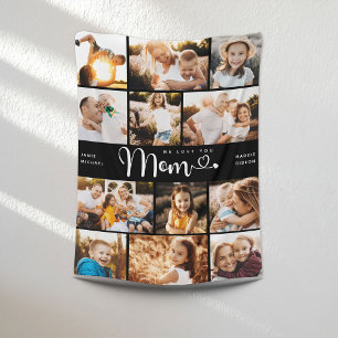 Mum We Love you Hearts Modern Photo Collage Fleec Fleece Blanket
