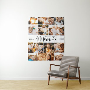 Mum We Love you Hearts Modern Photo Collage Tapestry