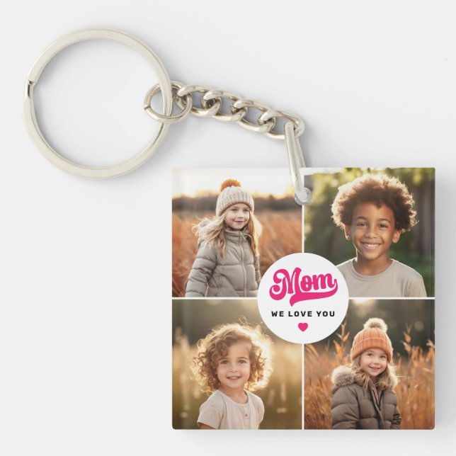 Mum we love you hearts mothers day photo key ring (Front)