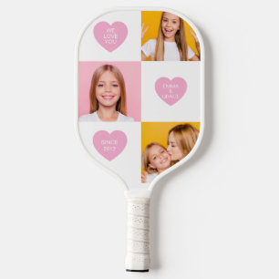 Mum We Love You Kids Names 8 Photo Collage Heart Pickleball Paddle