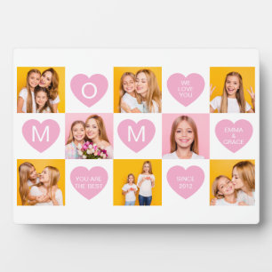 Mum We Love You Kids Names 8 Photo Collage Heart Plaque