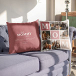 Mum We Love You | Modern 6 Photo Colour Block  Cushion<br><div class="desc">Customise this unique tote bag with 6 square photos arranged in a grid collage layout. Featuring "Mum" going diagonal on ombre pink squares. Room on the back to add your personalised message. All colours can be changed. Whether it's her birthday, Mother's Day, Christmas or another special occasion, surprise mum with...</div>