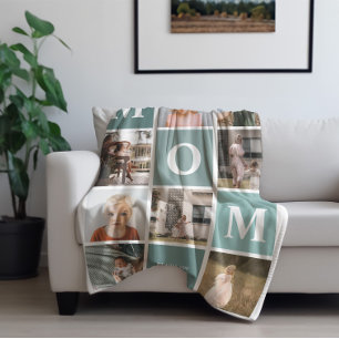 Mum We Love You   Modern 8 Photo Colour Block  Fleece Blanket