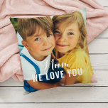 Mum We Love You Personalised Mothers Day Photo Cushion<br><div class="desc">Custom photo pillow features two favourite family photos of the kids (front and back) with a special "Mum,  we love you" message in elegant white type that can be personalised with your preferred wording. A beautiful gift for Mum this Mother's Day!</div>