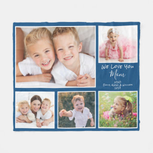 Mum We Love You Photo Collage Blue Fleece Blanket