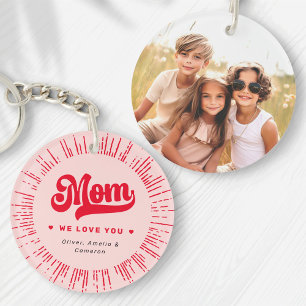 Mum we love you photo hearts pink red mothers day key ring