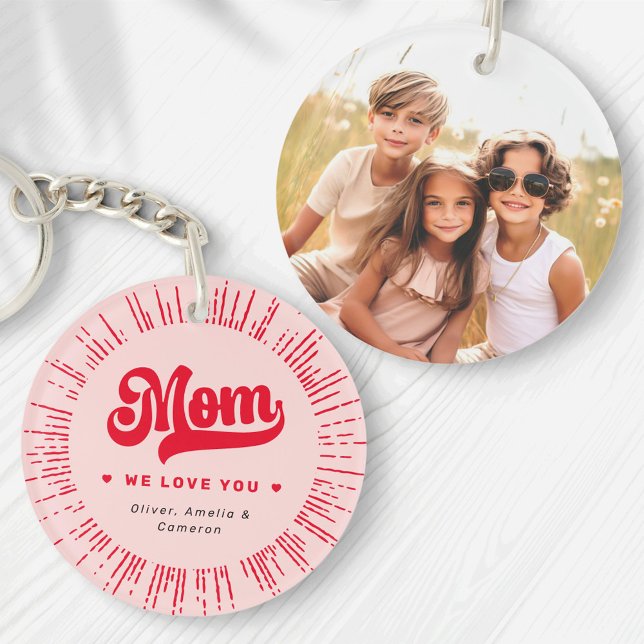 Mum we love you photo hearts pink red mothers day key ring (Mom we love you photo hearts pink red mothers day keychain)