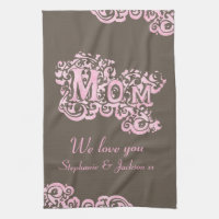 Mum we love you pink & brown kitchen towel