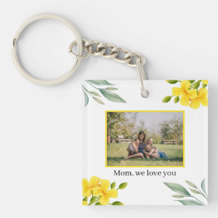 Mum We Love You Yellow Floral Photo Key Ring