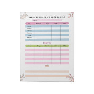 Mum Weekly Meal Planner & Grocery List Notepad