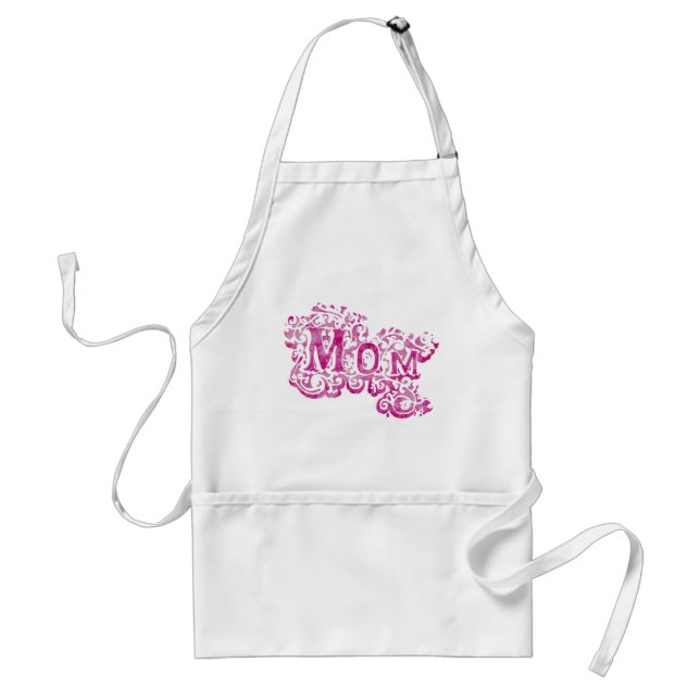 Mum white and dark pink graphic cooks apron (Front)