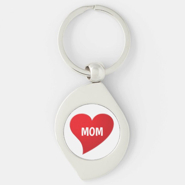 Mum white red heart minimalist modern cute key ring (Front)