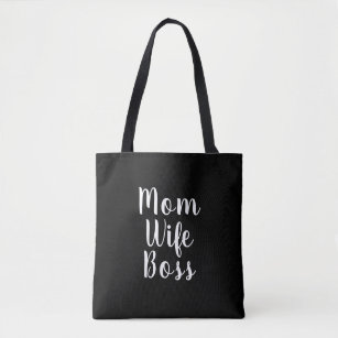 Mum wife boss black custom script cute modern  tote bag