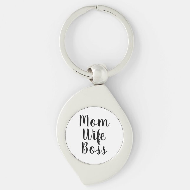 Mum wife boss black white custom script cute key ring (Front)