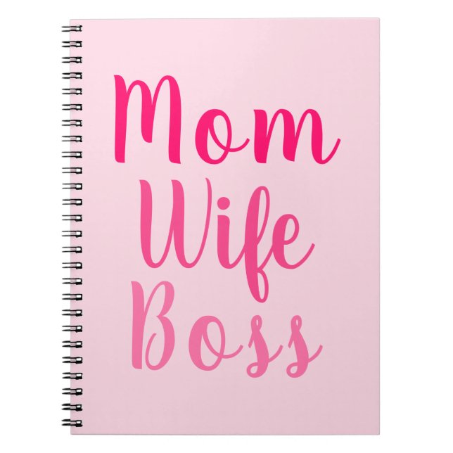 Mum wife boss gradient pink custom script stylish notebook (Front)