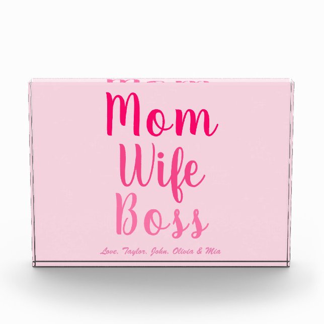 Mum wife boss gradient pink custom script stylish photo block (Front)