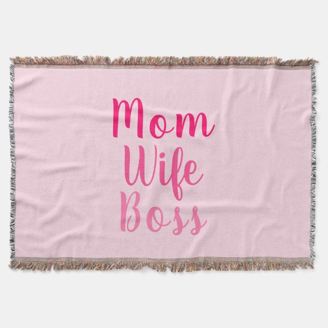 Mum wife boss gradient pink custom script stylish throw blanket (Front)