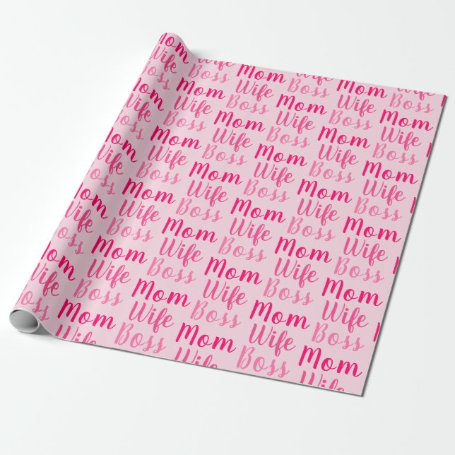 Mum wife boss light pink custom script cute modern wrapping paper (Unrolled)