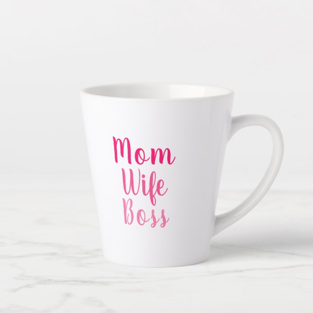 Mum wife boss pink white custom script stylish latte mug (Right)