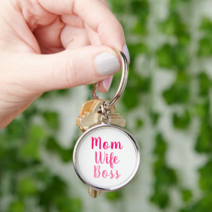 Mum wife boss pink white custom script text cute key ring