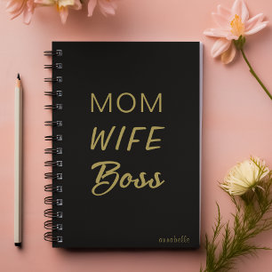 Mum Wife Boss Quote l Black & Gold Typography Planner