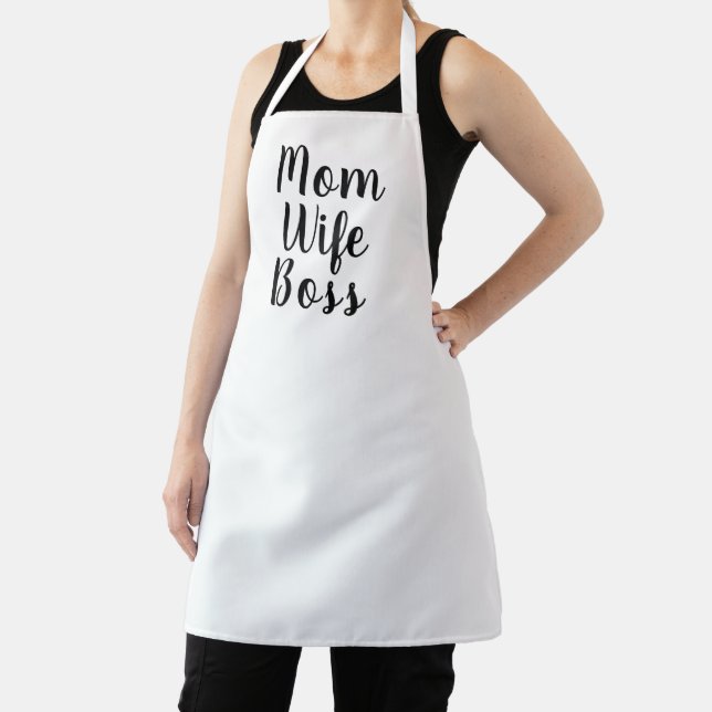 Mum wife boss white custom script cute modern apron (Insitu)